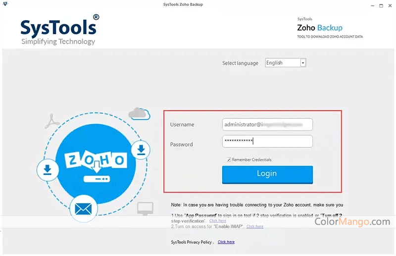 SysTools ZOHO Backup Screenshot