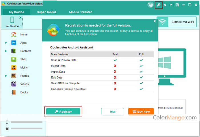 coolmuster android assistant registration info