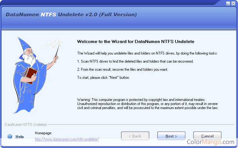 DataNumen NTFS Undelete Screenshot
