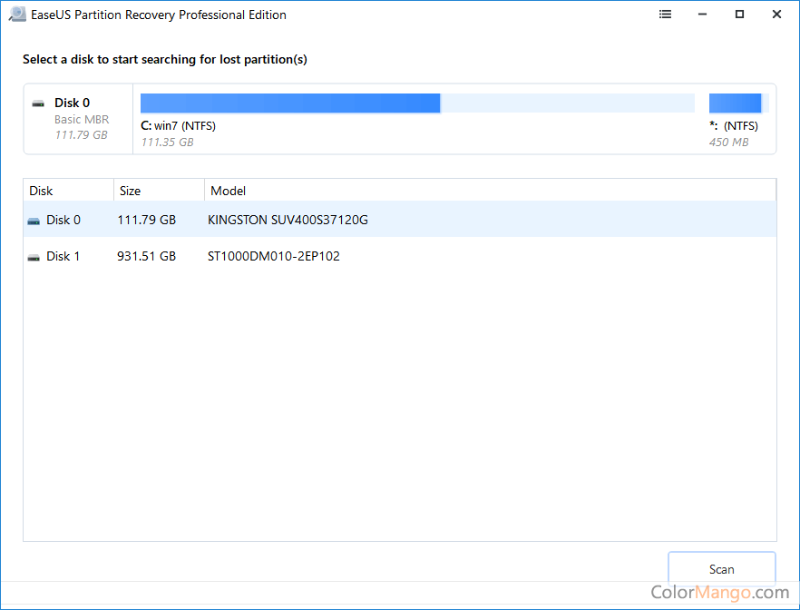 EaseUS Partition Recovery Screenshot