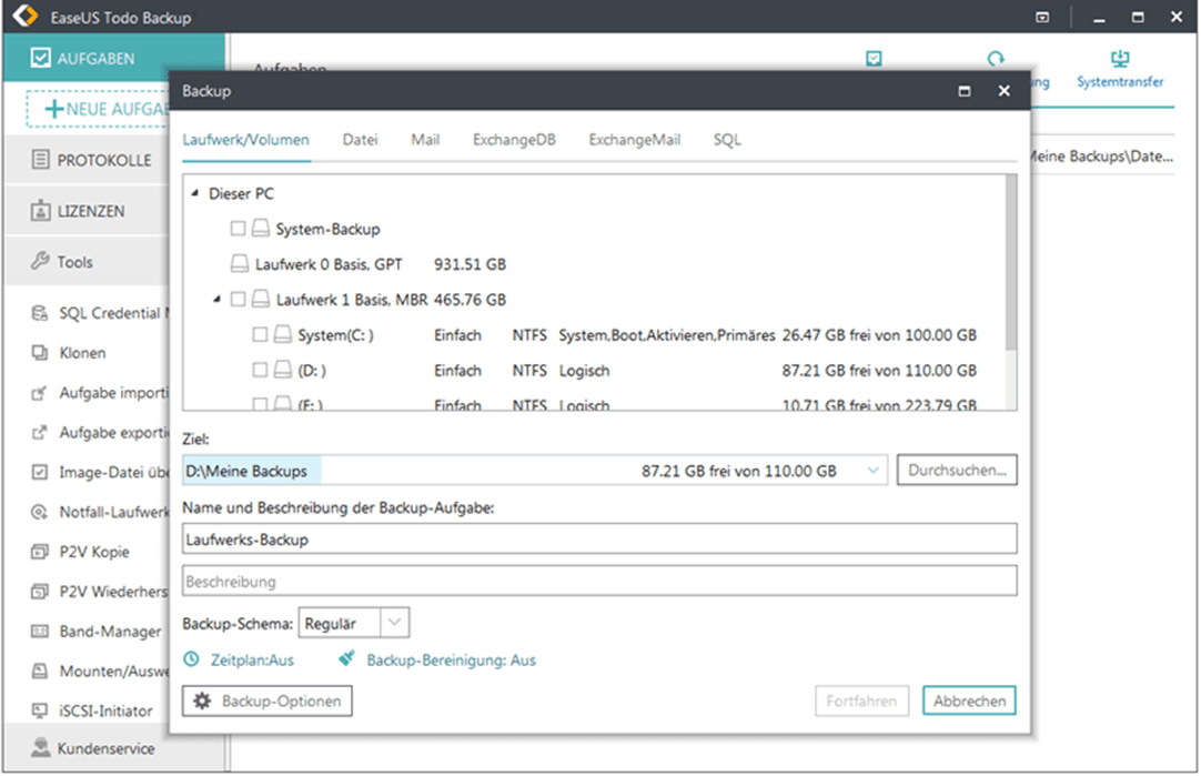 EaseUS Todo Backup Server Screenshot