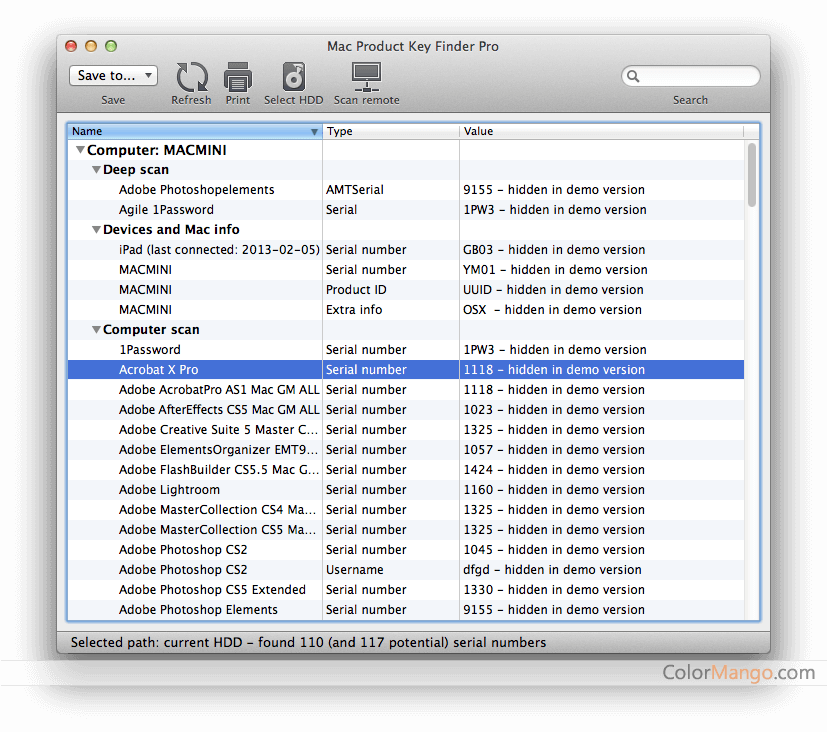 Mac Product Key Finder Screenshot
