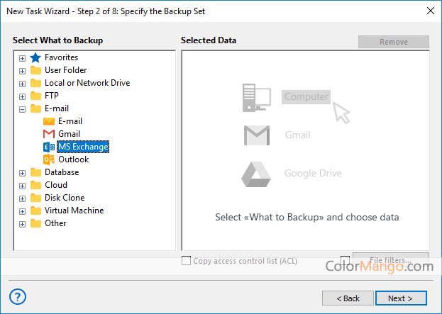Microsoft Exchange Server Backup plug-in Screenshot