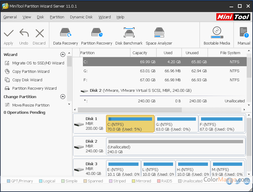 MiniTool Partition Wizard Server Screenshot