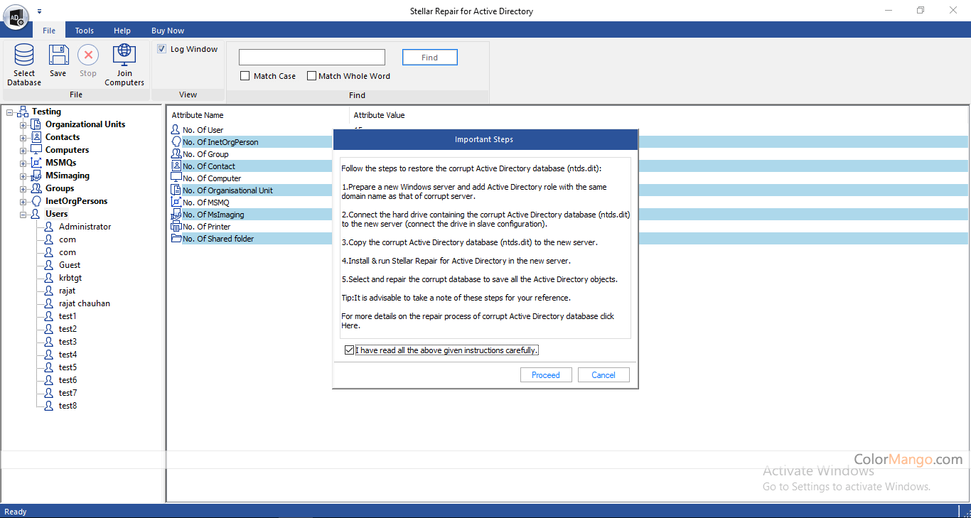 Stellar Repair for Active Directory Screenshot
